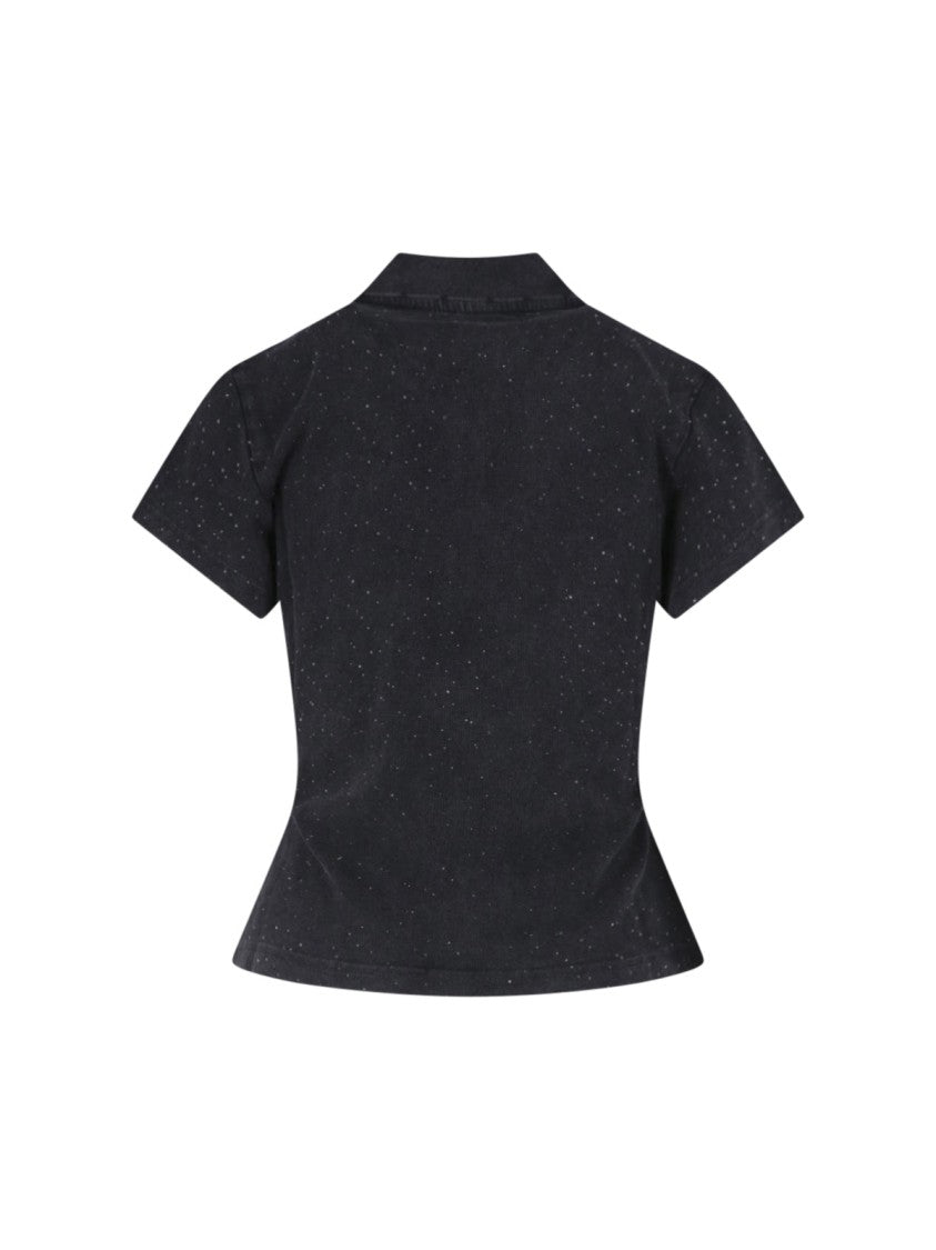 Alexander Wang Black Strass Cotton Polo Shirt
