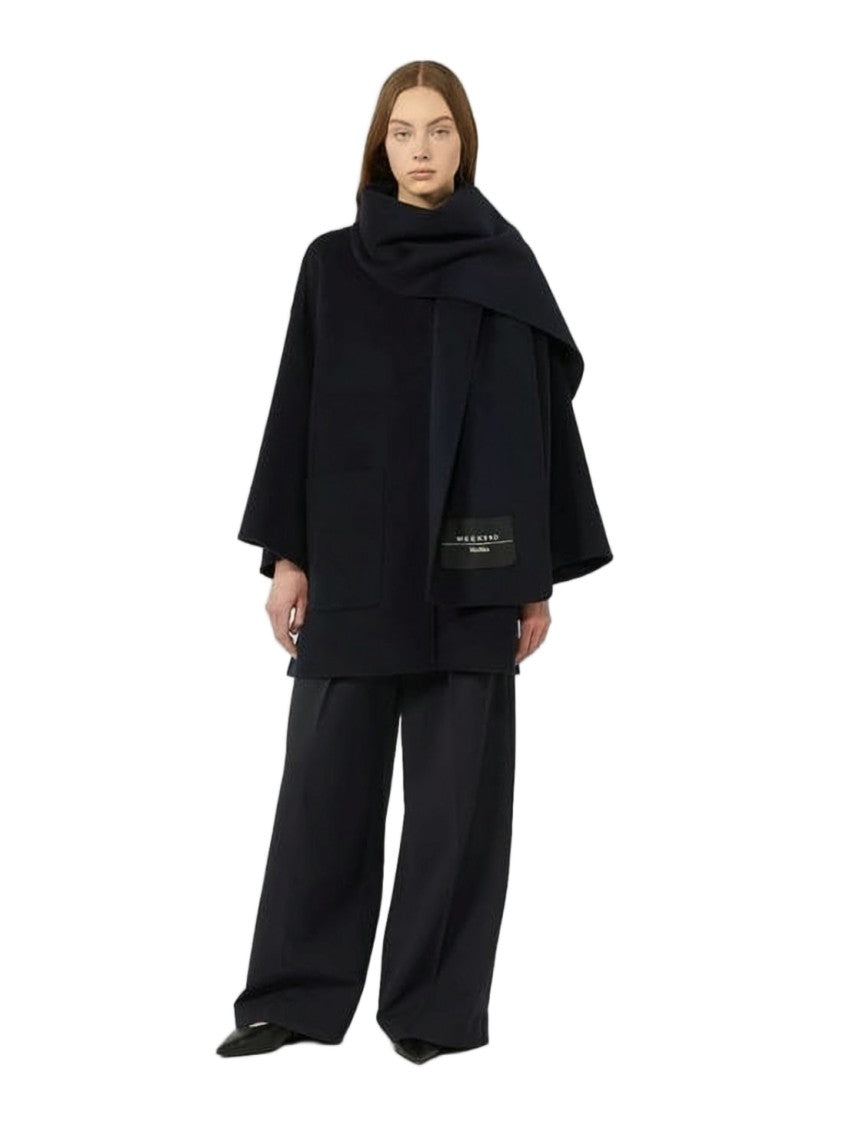 Max Mara Loose Boxy Black Wool-Blend Coat With Draped Collar