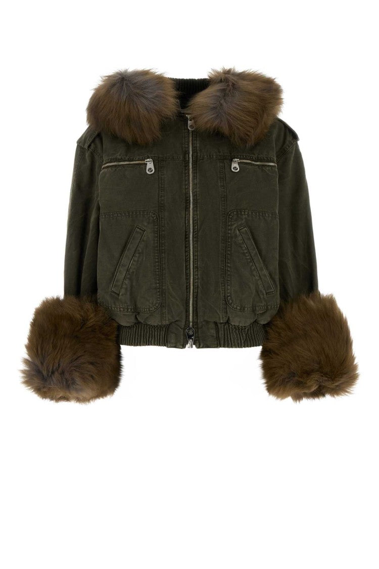 Blumarine Army Green Cotton Bomber Jacket