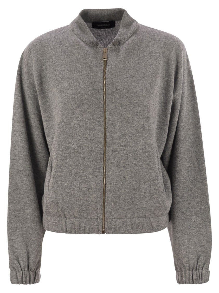 Fabiana Filippi Bomber Jacket In Platinum With Ball Pins