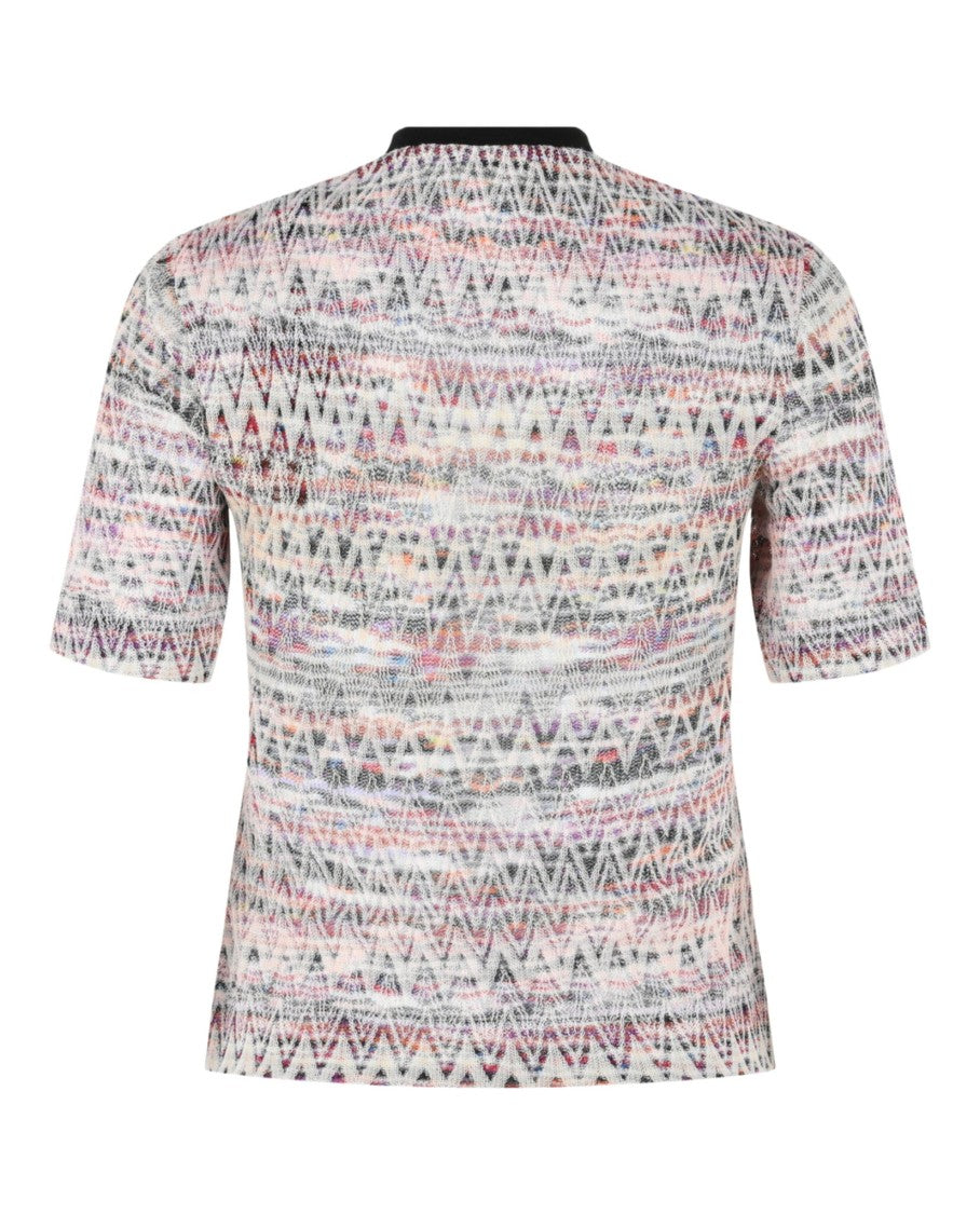 M Missoni Multicolored Zig Zag Patterned Fitted Knit Top