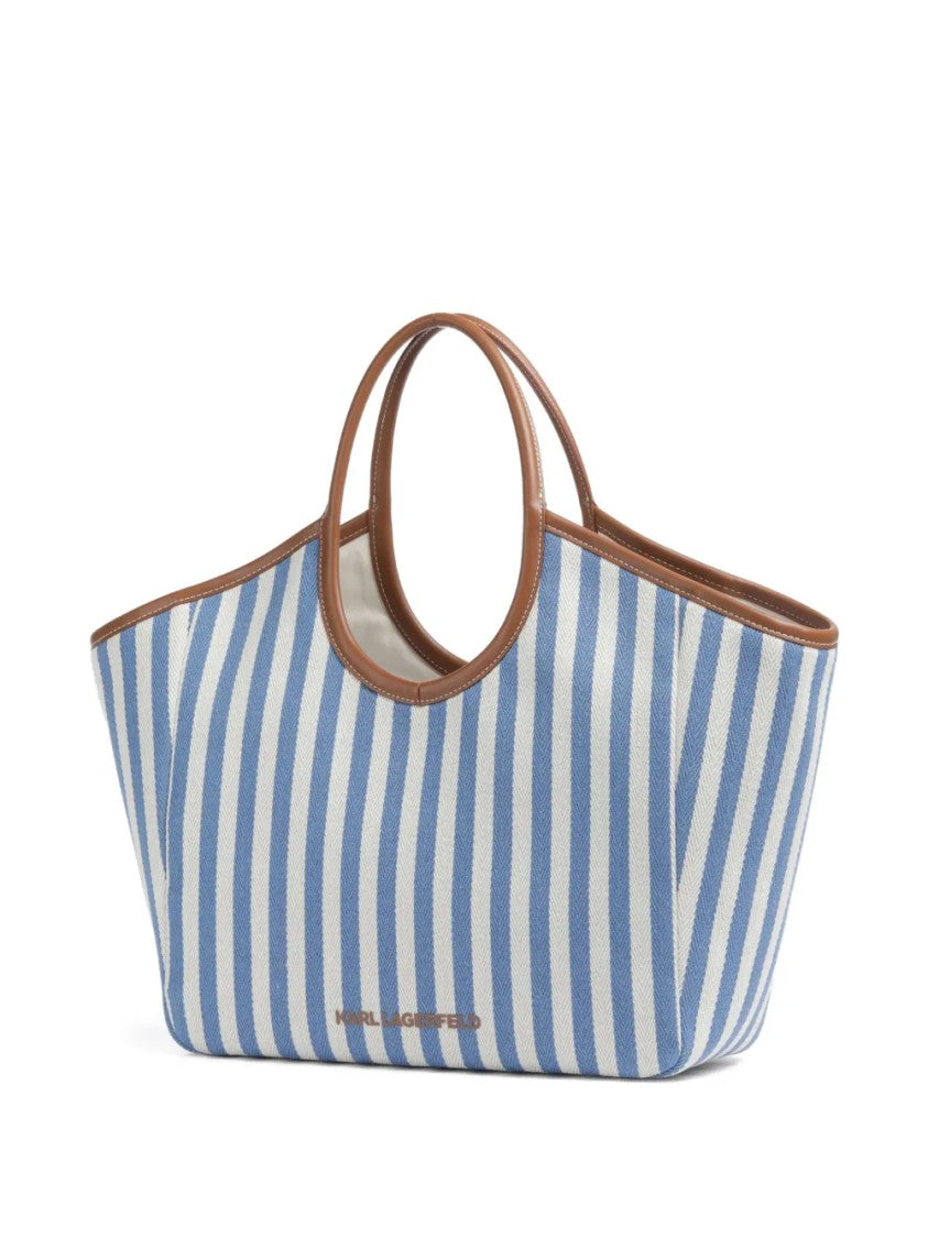Karl Lagerfeld Structured Blue And White Striped Tote