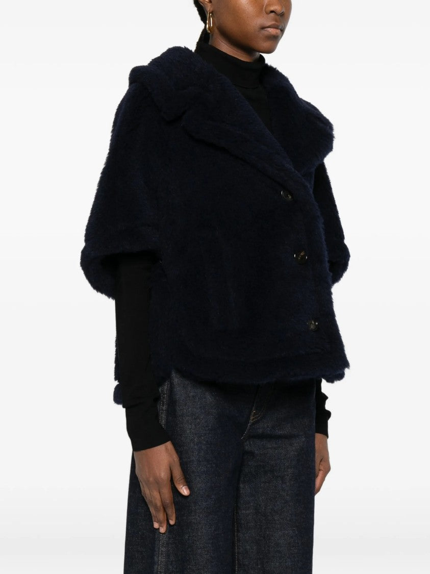 Max Mara Black Mxacorvi Plush Cape-Style Jacket