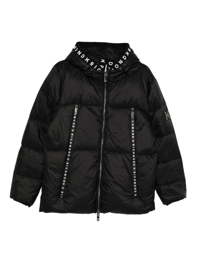 John Richmond Quilted Black Puffer Jacket With Hood