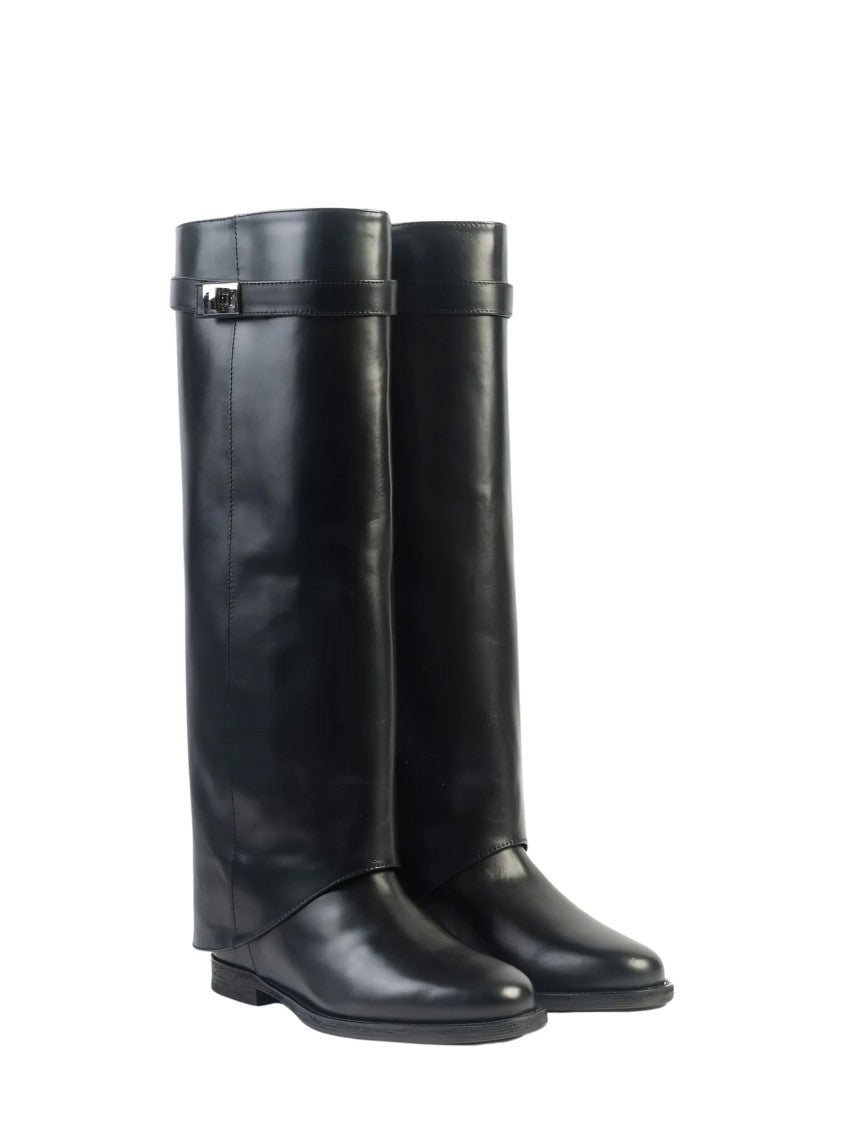Via Roma 15 Black Buckle-Detail Santa Monica Tall Boots