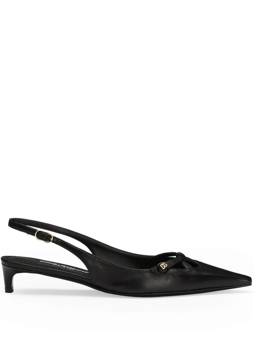 Dolce & Gabbana Black Nappa Leather Kitten Heel Slingbacks