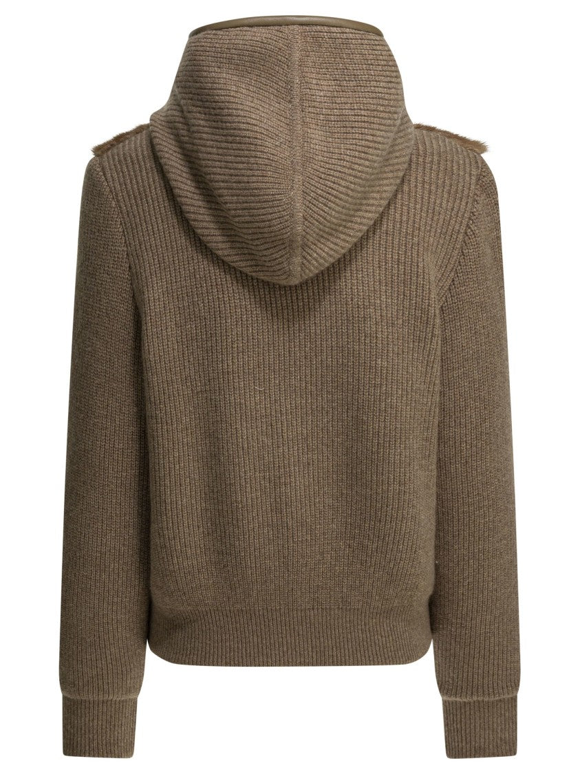 Camelia Brown Cashmere Jacket With Mink Fur Panels And Goose Down Padding