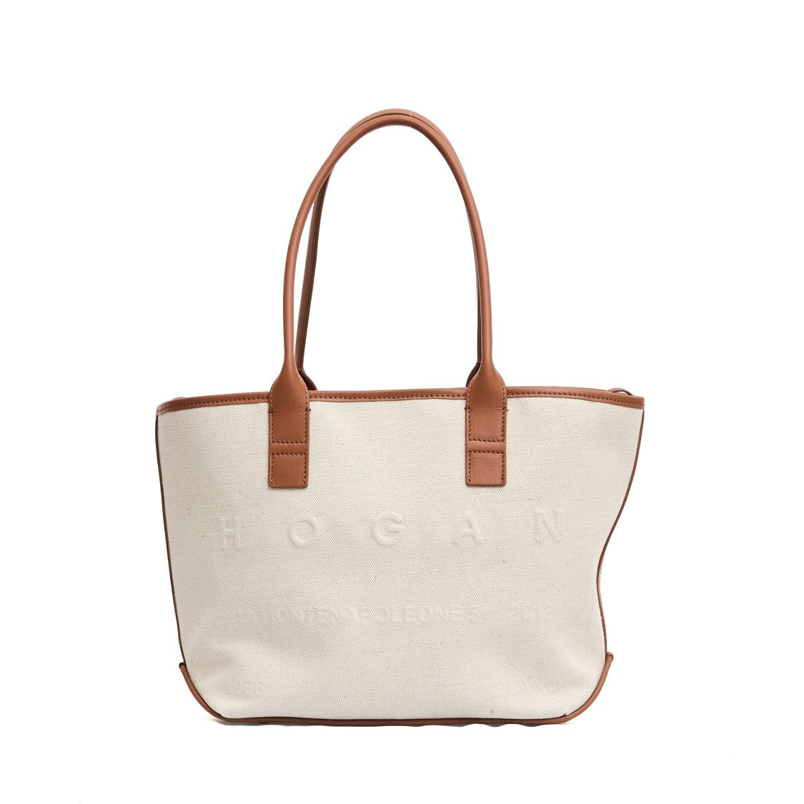 Hogan Address Small Shopping Bag In Beige Canvas