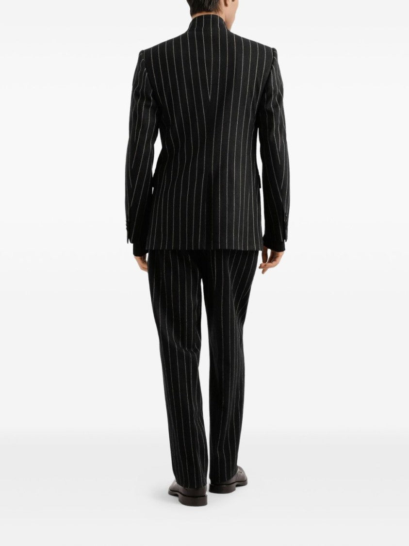 Dolce & Gabbana Cropped Black Striped Trousers With Tailored Fit