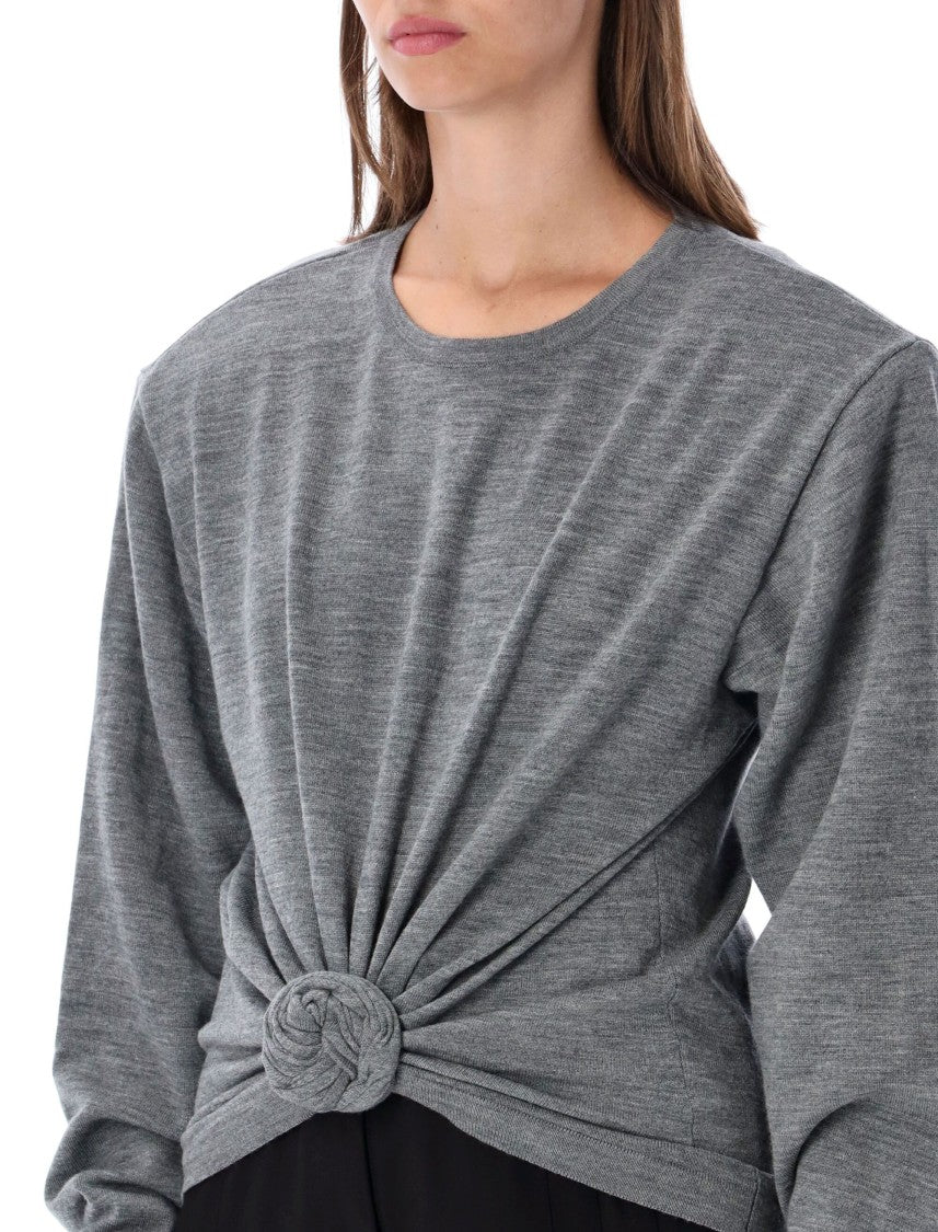 Magda Butrym Roses Knit Draped Front Long-Sleeve Wool Top