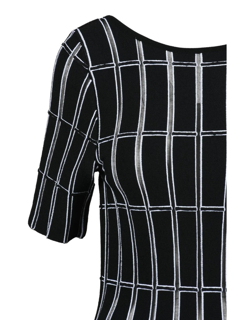 Antonino Valenti Black/White Geometric Viscose-Blend Long Dress
