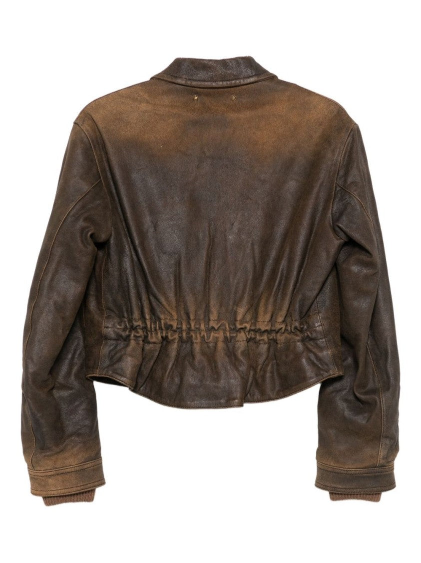 Golden Goose Cropped Brown Leather Jacket