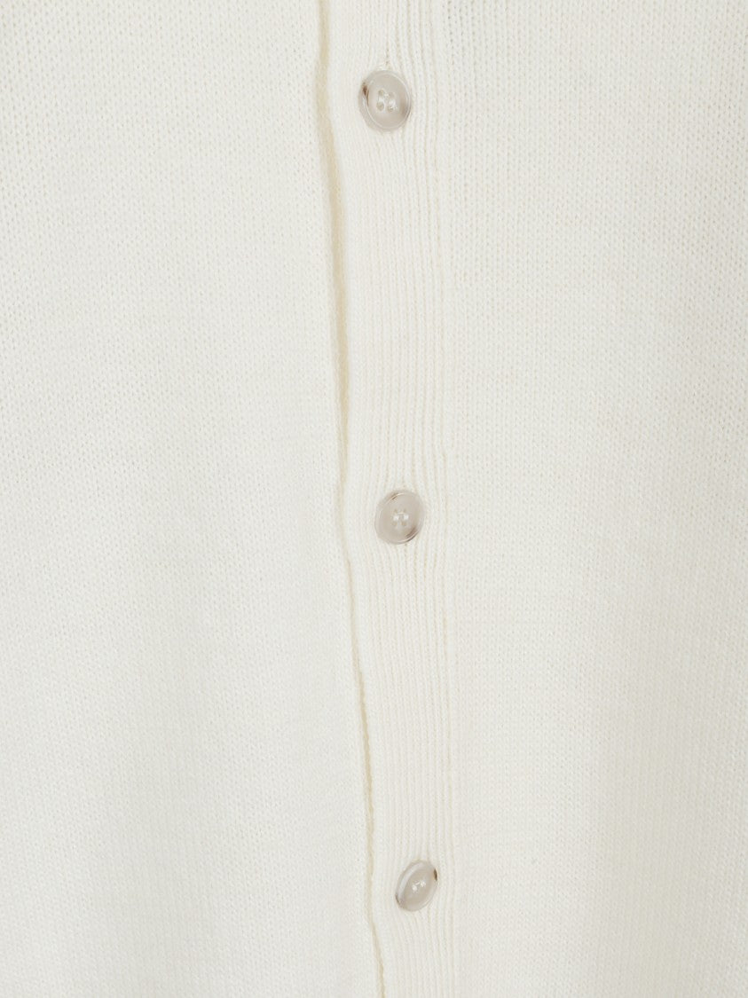 Mm6 By Maison Margiela Button-Down Minimalist Wool Cardigan With Textured Knit Finish