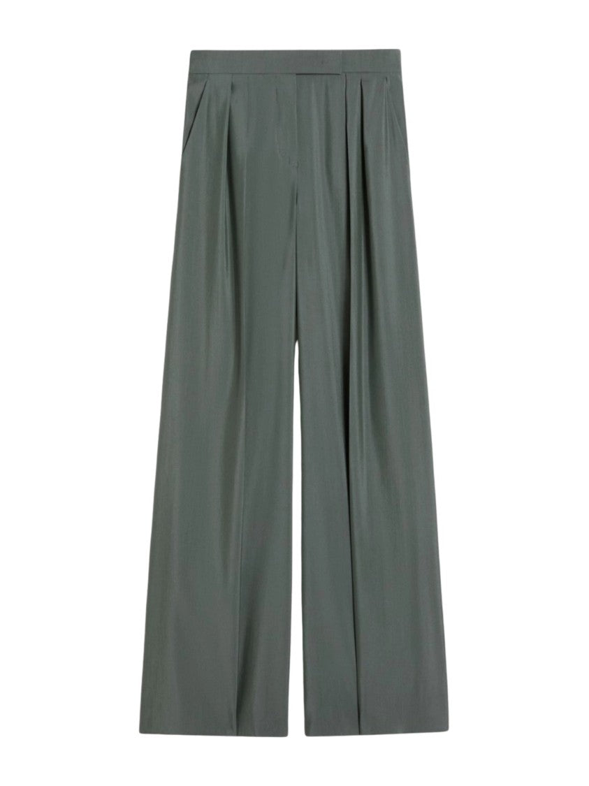 Max Mara Green Wide High Waist Wool Straight-Leg Pants