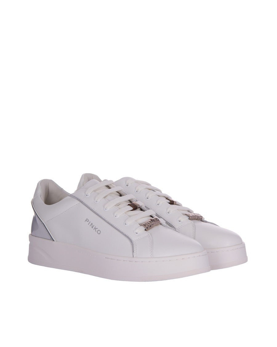 Pinko Low-Top White Sneakers With Metallic Silver Accents