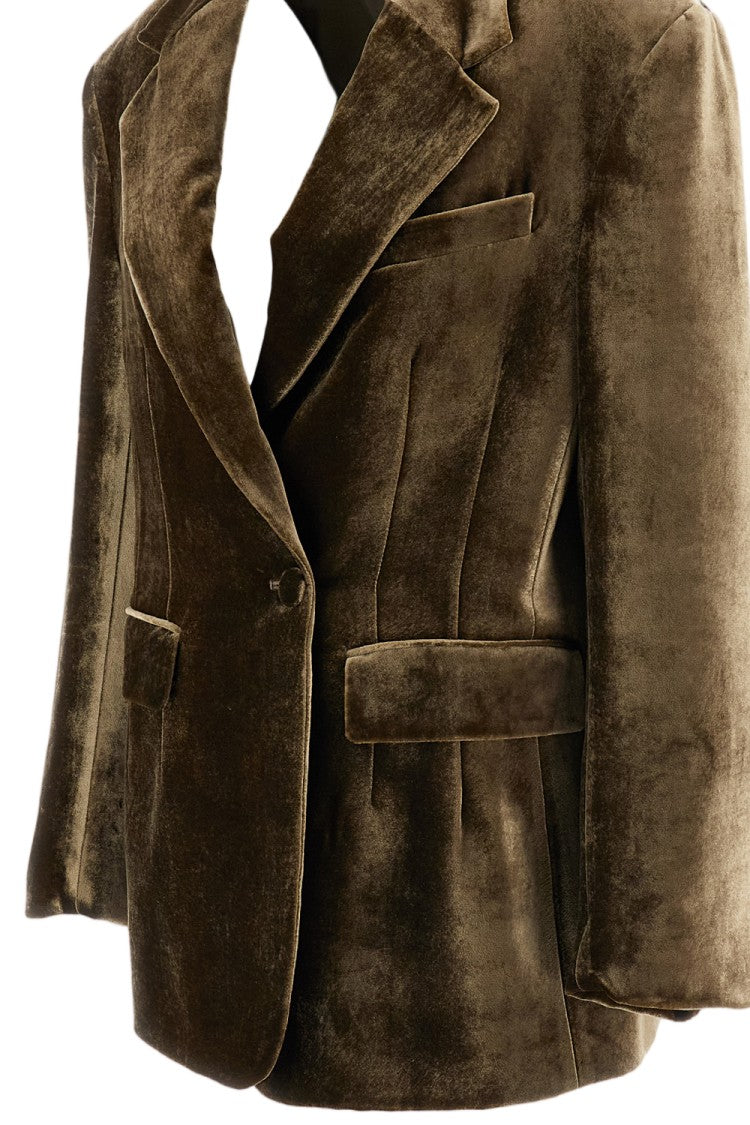 Parosh Fluid Velvet-Effect Jacket With Peak Lapels And Tailored Silhouette