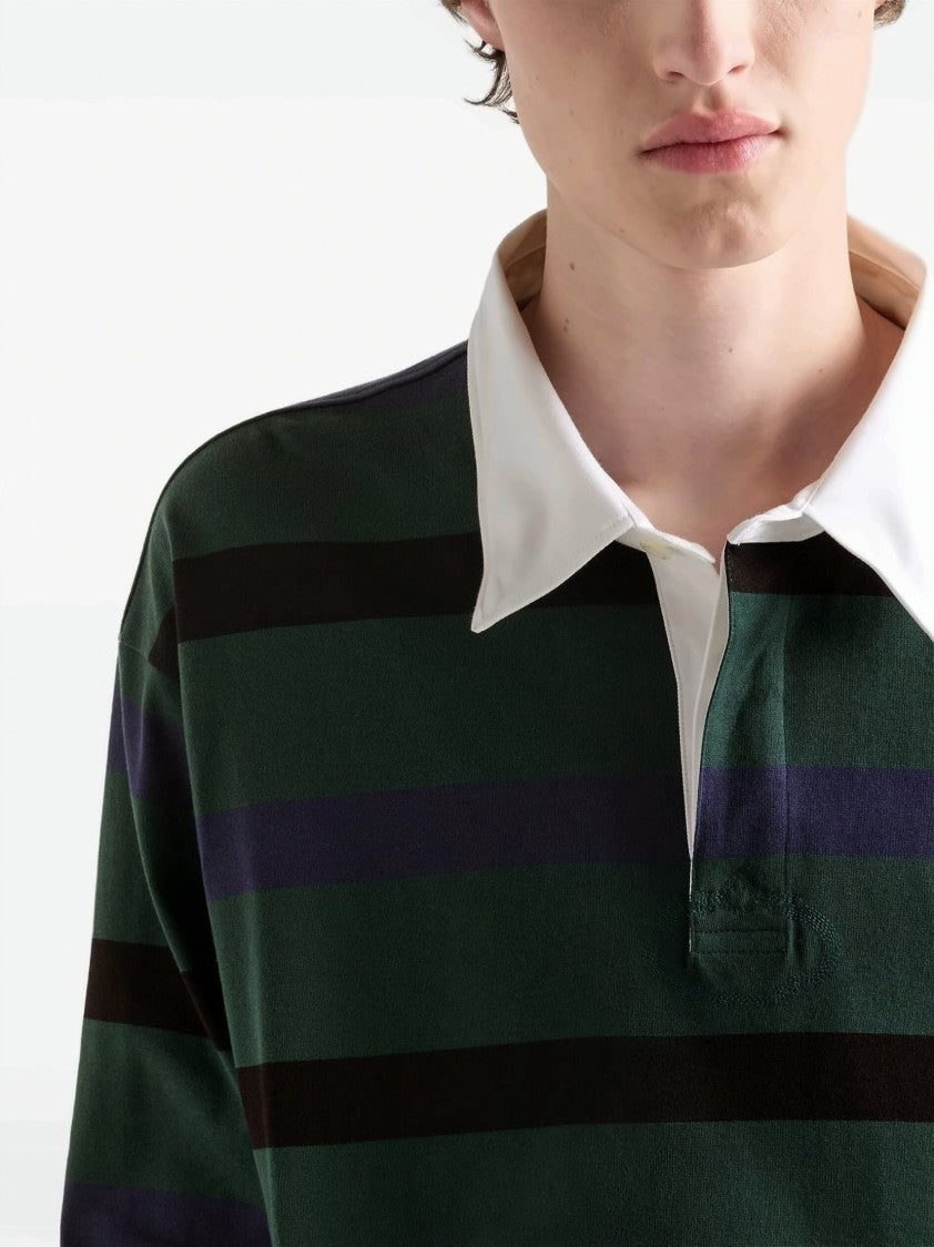 Prada White Striped Cotton Poplin Polo Shirt