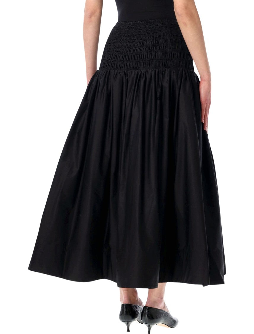 Self-Portrait Voluminous Black Cotton Midi Skirt
