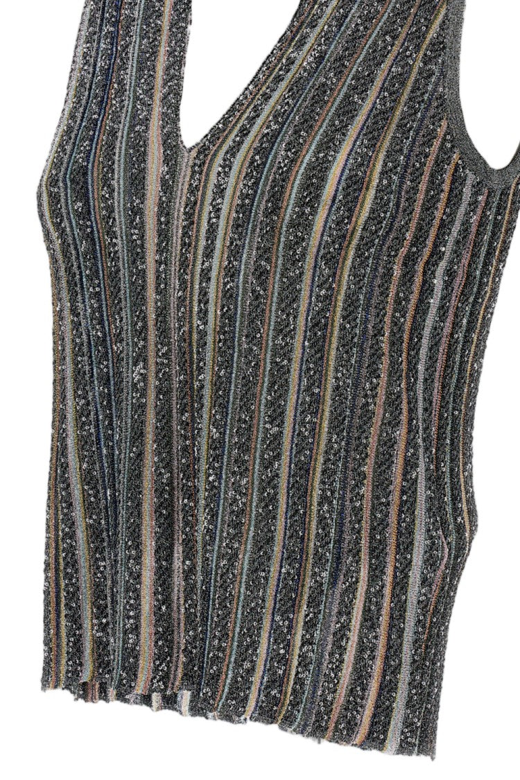Missoni Black Multicolored Sequin Ribbed Lamé Tank Top