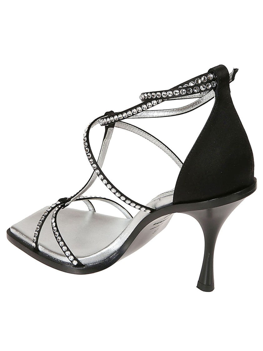 Dsquared2 Strappy Black Sandals With Rhinestone Accents