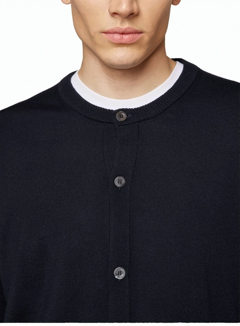 Alpha Studio Band Collar Merino Wool Cardigan