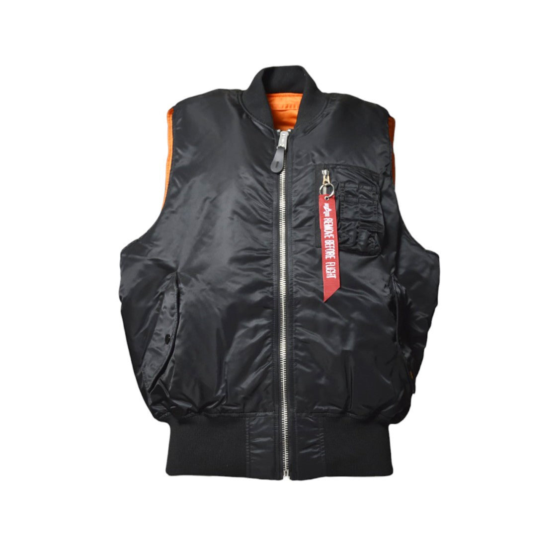 Alpha Industries Shiny Black Ma-1 Vest With Contrasting Orange Lining