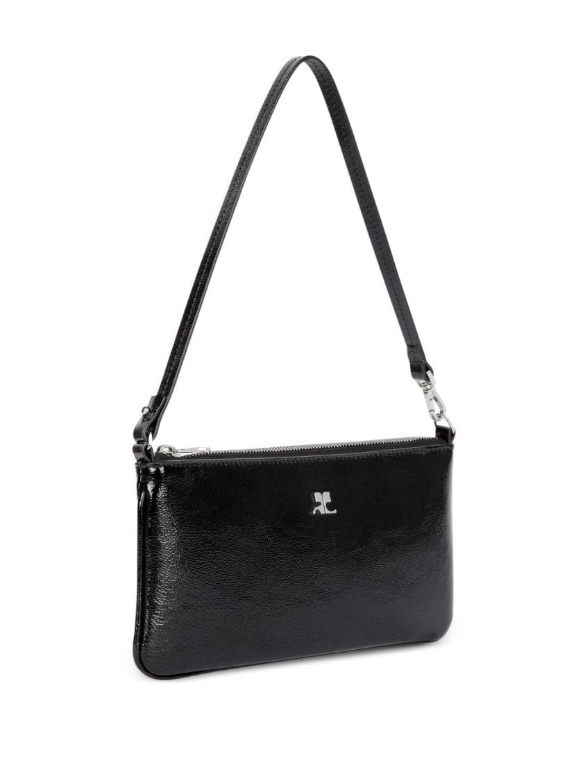 Courrèges Rectangular Shoulder Bag In Glossy Black Cow Leather