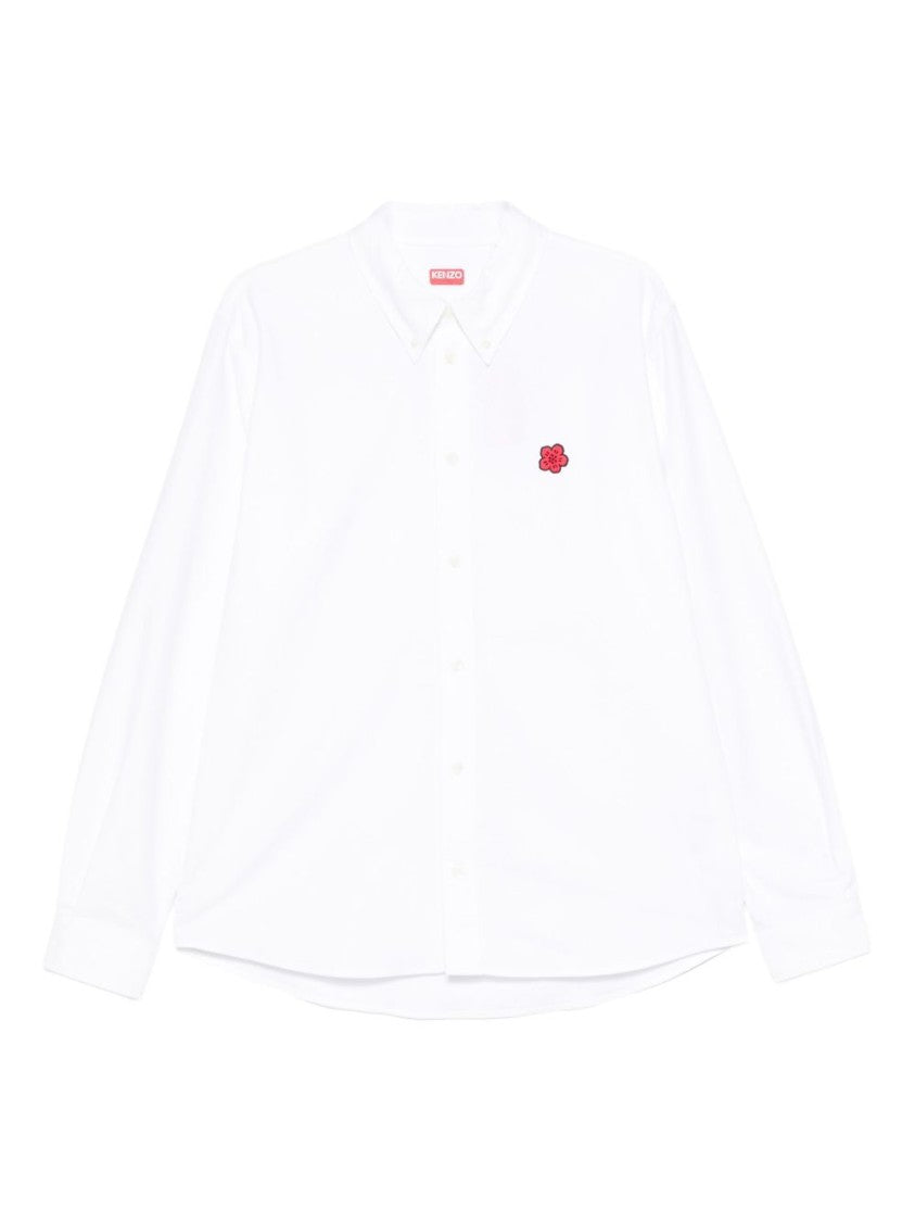Kenzo White Classic Button-Up Red Embroidered Shirt