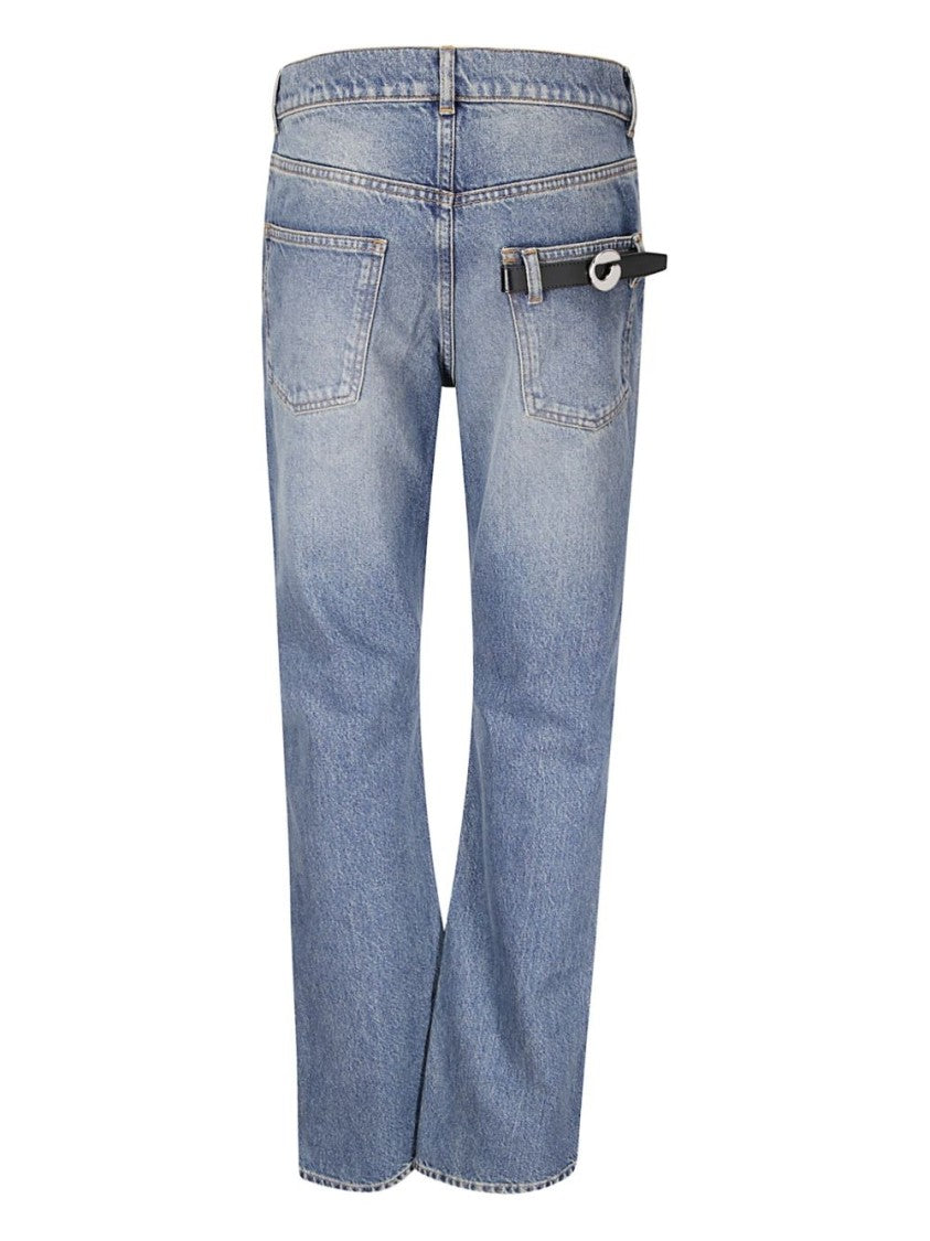 Coperni Mid-Blue Straight-Leg Cropped Jeans With Leather Detail