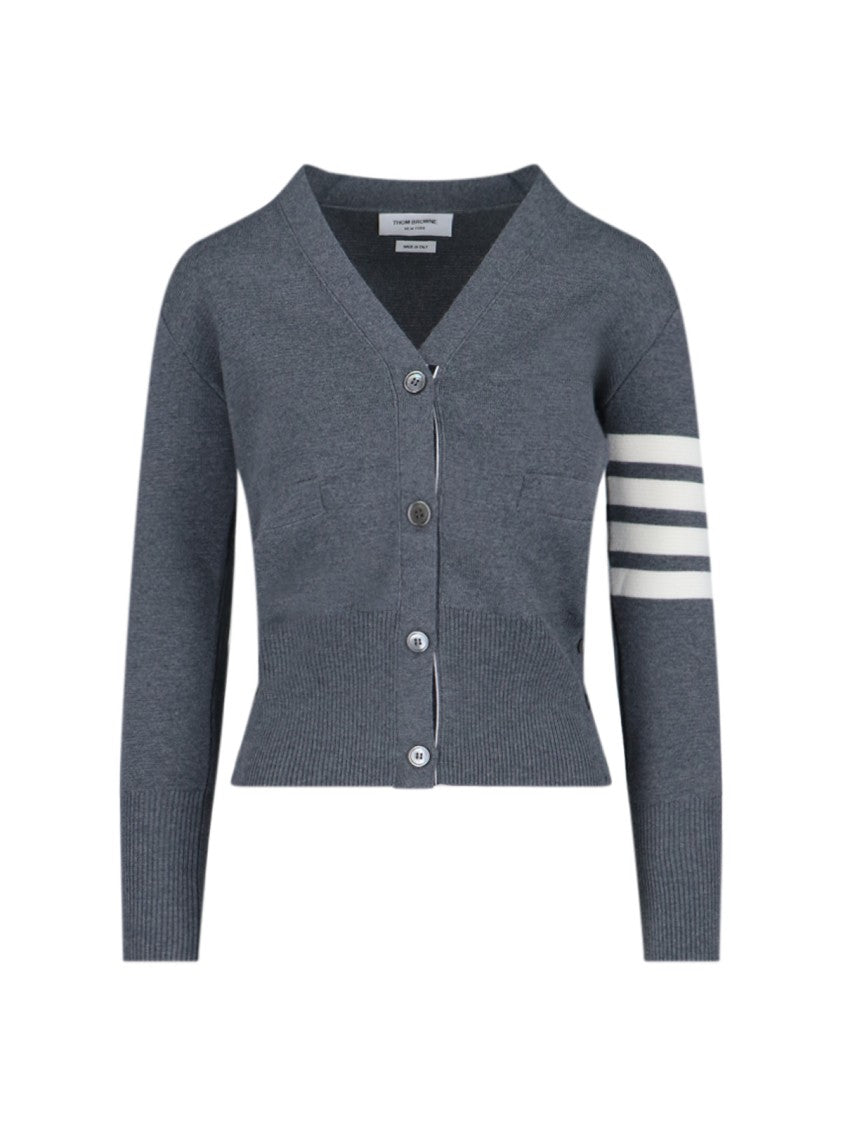 Thom Browne V-Neck Grey Virgin Wool Cardigan