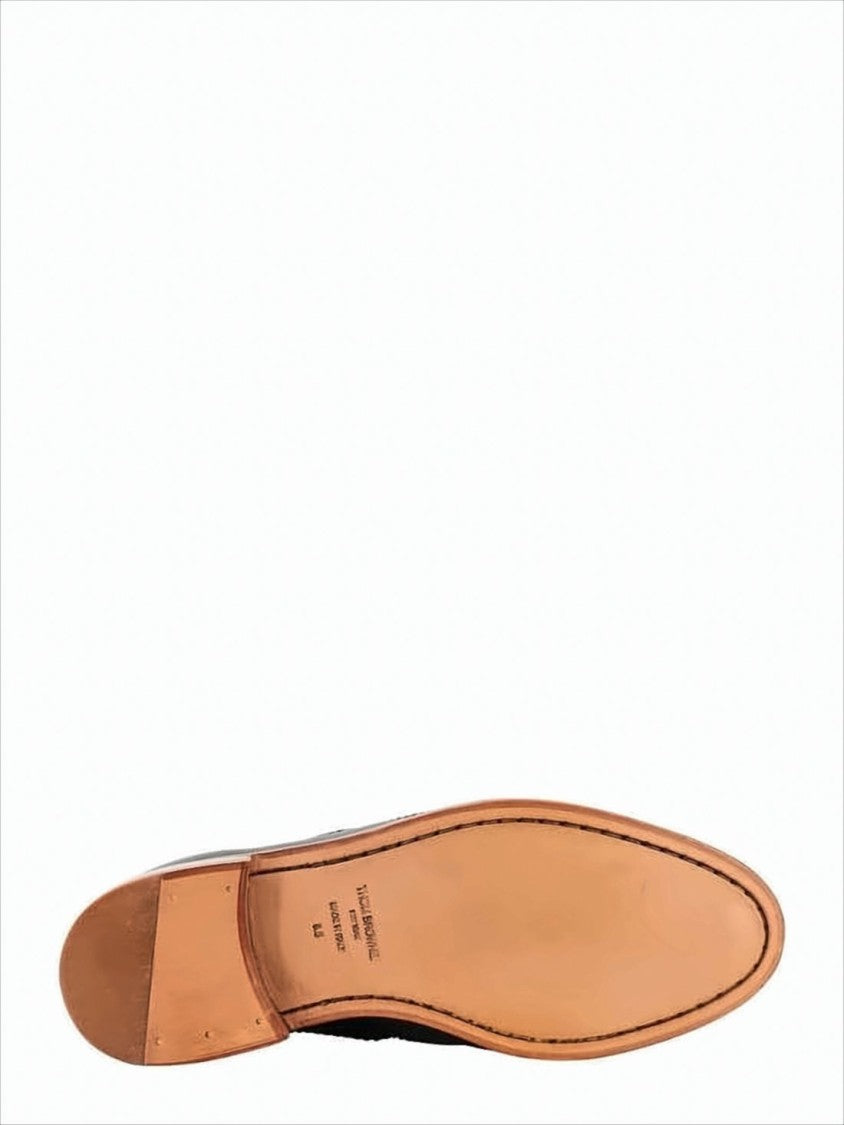 Thom Browne Polished Black Leather Loafers With Moc Toe Design And Lace Detail