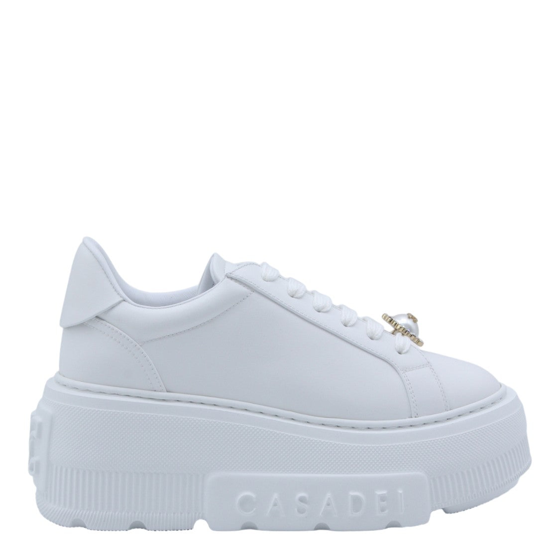 Casadei Platform Sneakers With Textured Sole And Pearl Embellishments