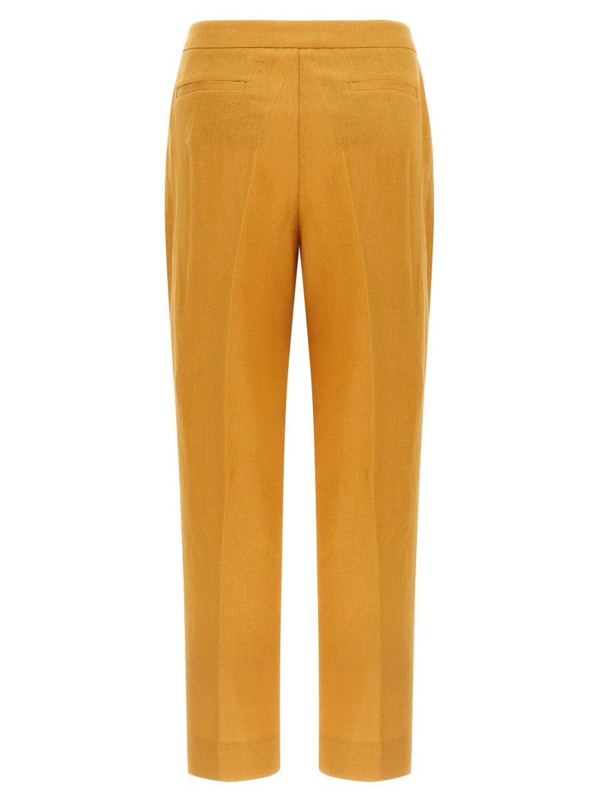 Herno Tailored Orange Linen Trousers With Stretched Pleat Design