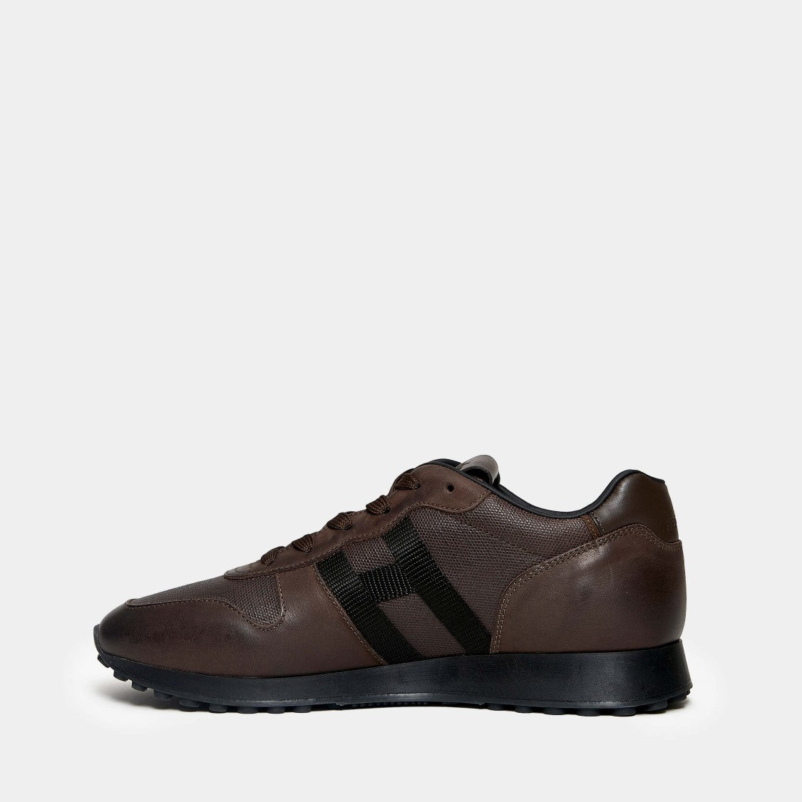Hogan Brown Leather And Fabric Sneakers