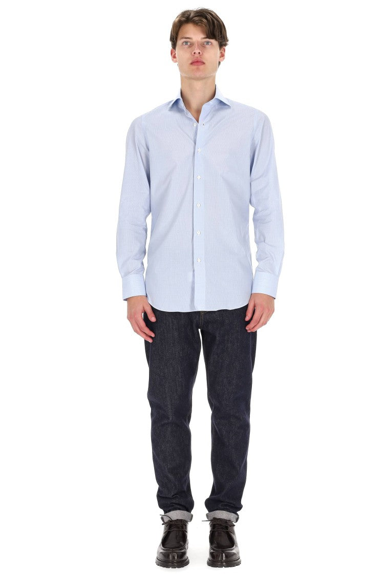 Finamore Giza 170’S Milano Micro-Check Cotton Tailored Shirt