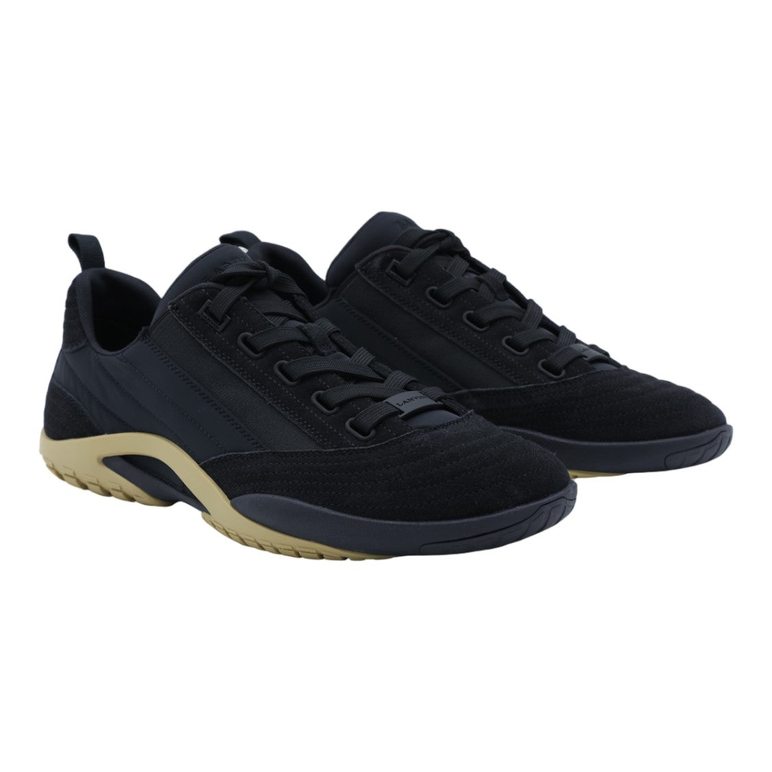 Lanvin Black Textured Low-Profile Beige Sole Sneakers