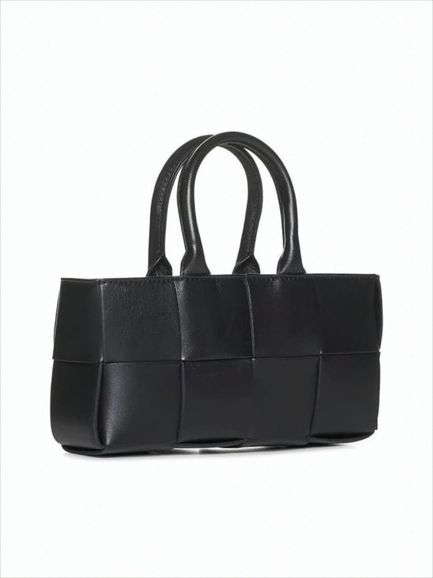 Bottega Veneta Rectangular Woven Black Lambskin Tote Bag