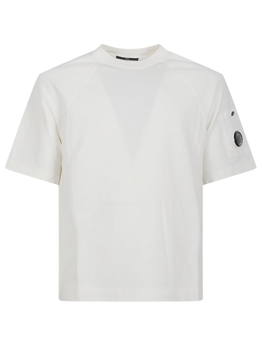 C.P. Company White Crew Neck T-Shirt With Unique Lens Detail