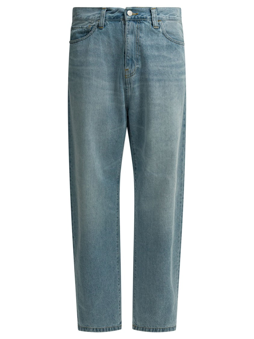 Carhartt Wip Light Blue Straight-Leg 100% Cotton Jeans With Five-Pocket Design