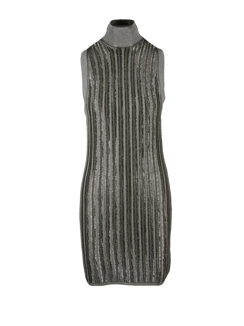 Tom Ford Ribbed Short Dress In Olive Green With High Neckline