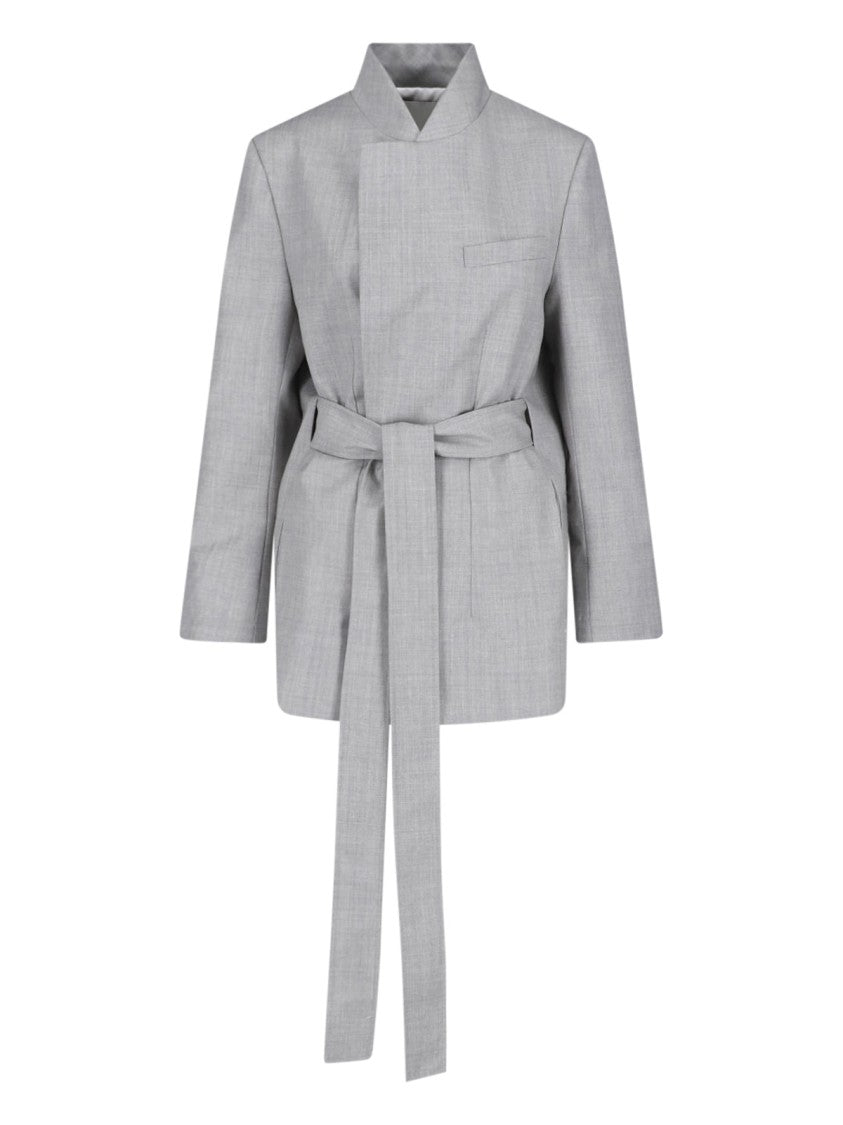 Sa Su Phi Grey High Collar Textured Minimalist Jacket