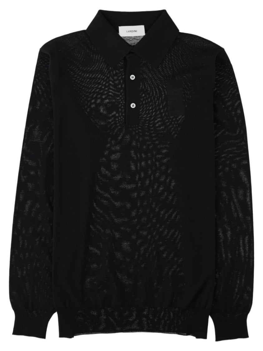 Lardini Black Textured Polo Collar Knit Sweater