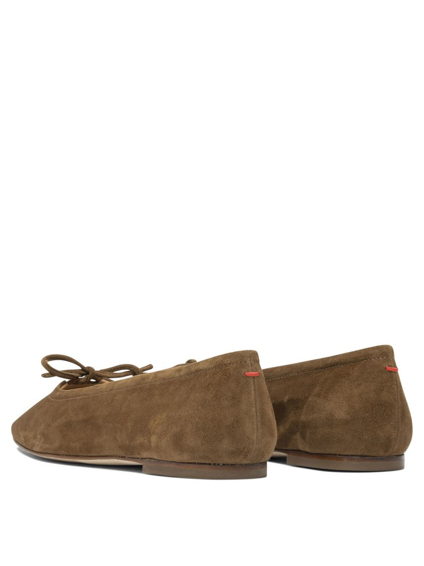 Aeydē Pointed Toe Suede Ballerinas With Bow Detail