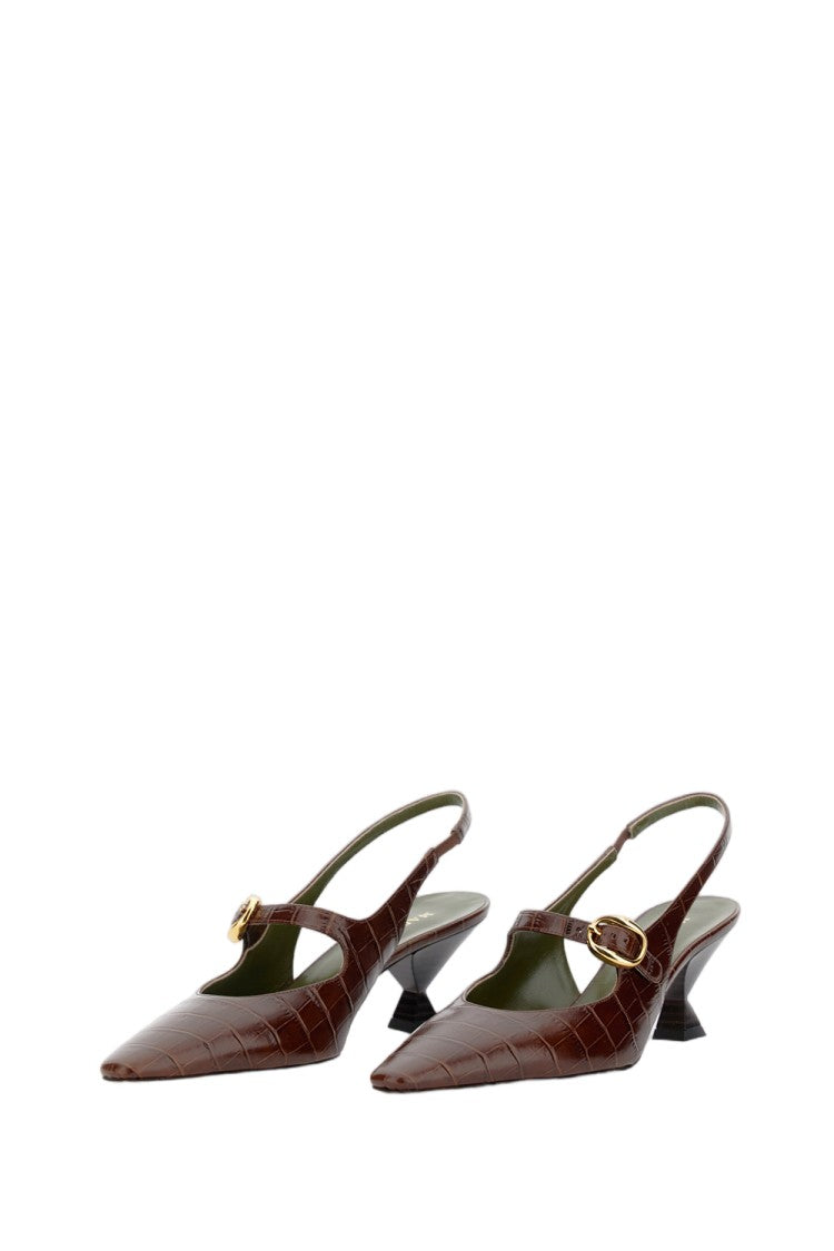 Maria Luca Pointed-Toe Slingback Heels With Textured Crocodile Pattern And Unique Heel