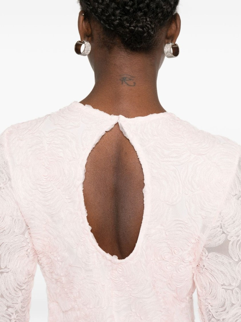 Rotate Floral Motif Mini Dress In Orchid Ice Mesh