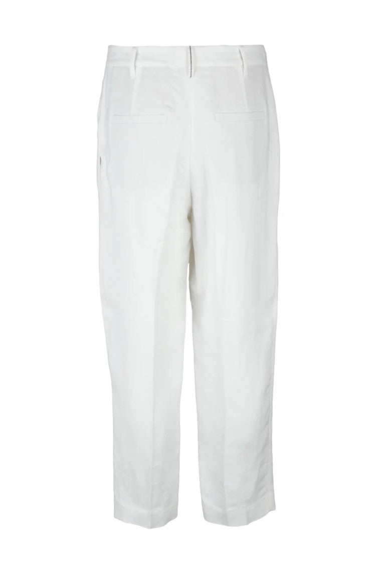 Brunello Cucinelli Tailored White Trousers In Viscose-Linen Blend