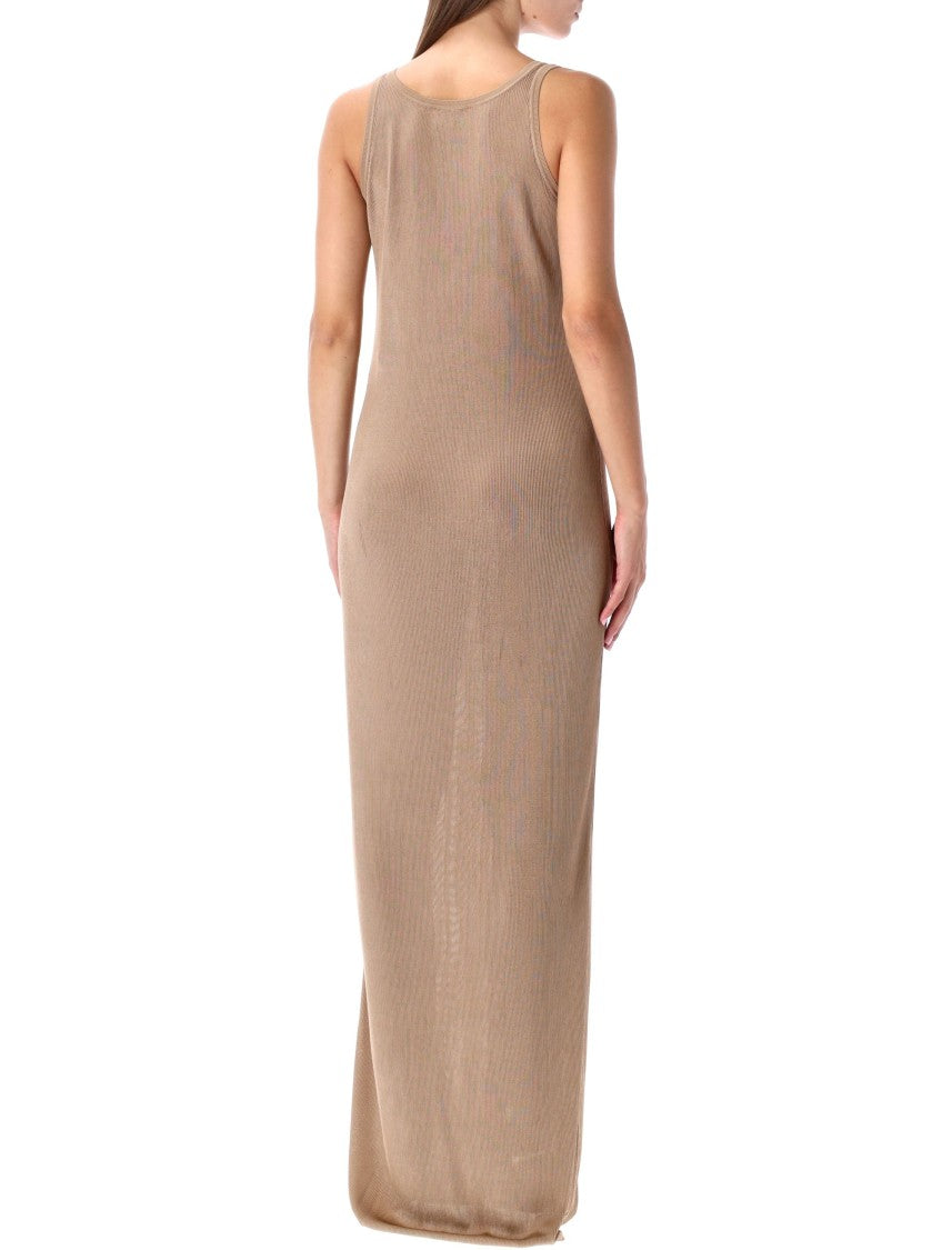 Saint Laurent Beige Rib-Knit Long Tank Dress