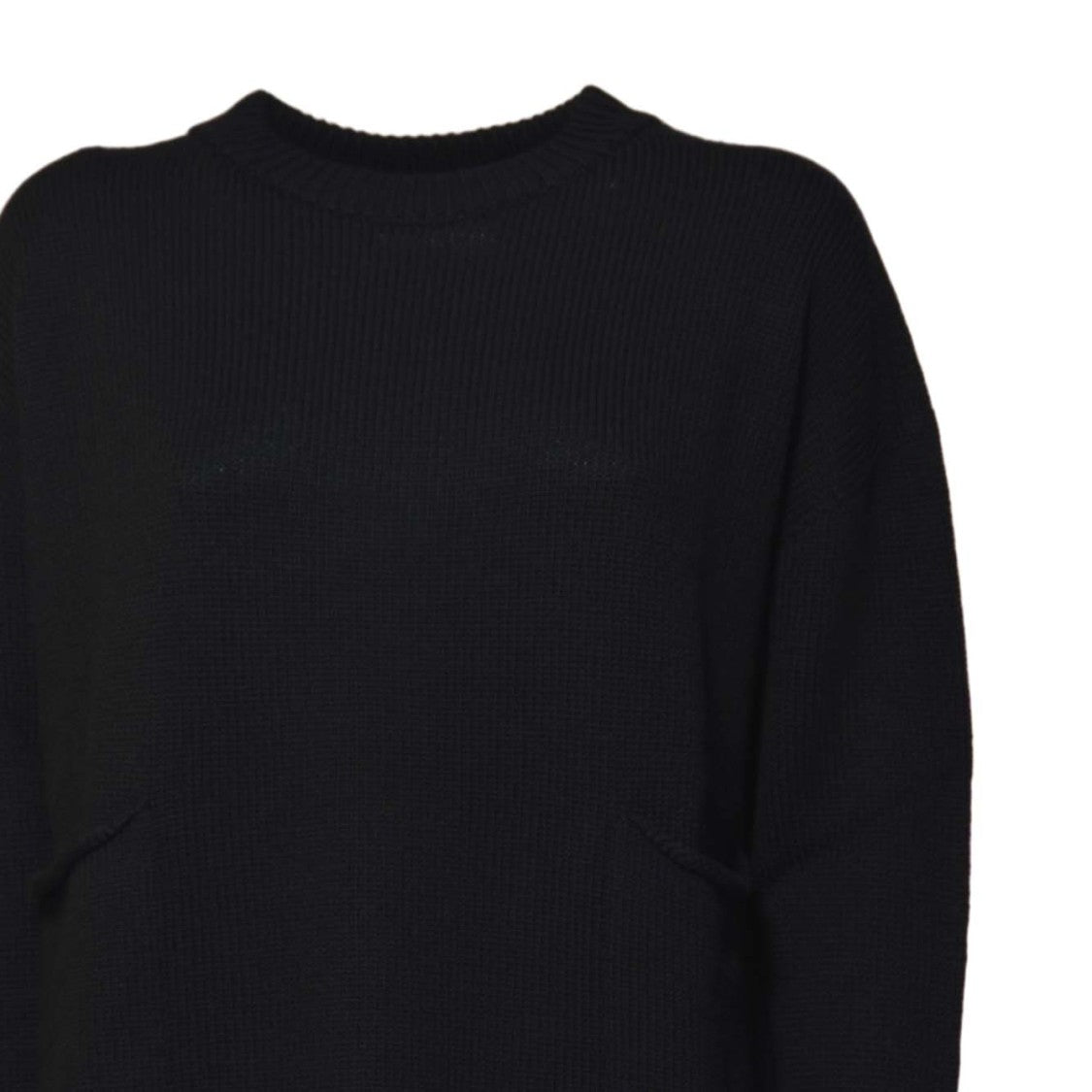 Solotre Solid Black Sweater With Round Neckline And Long Sleeves