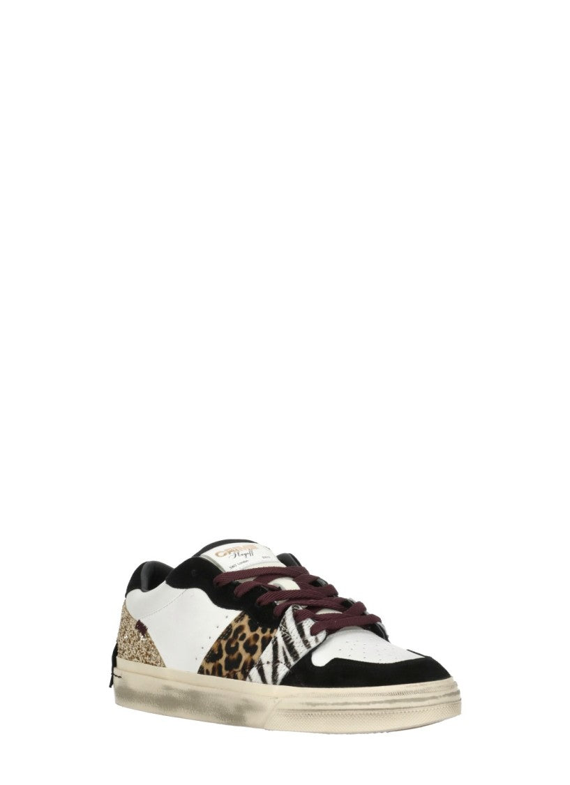 Crime London White Playoff Suede Animal Print Leather Sneakers