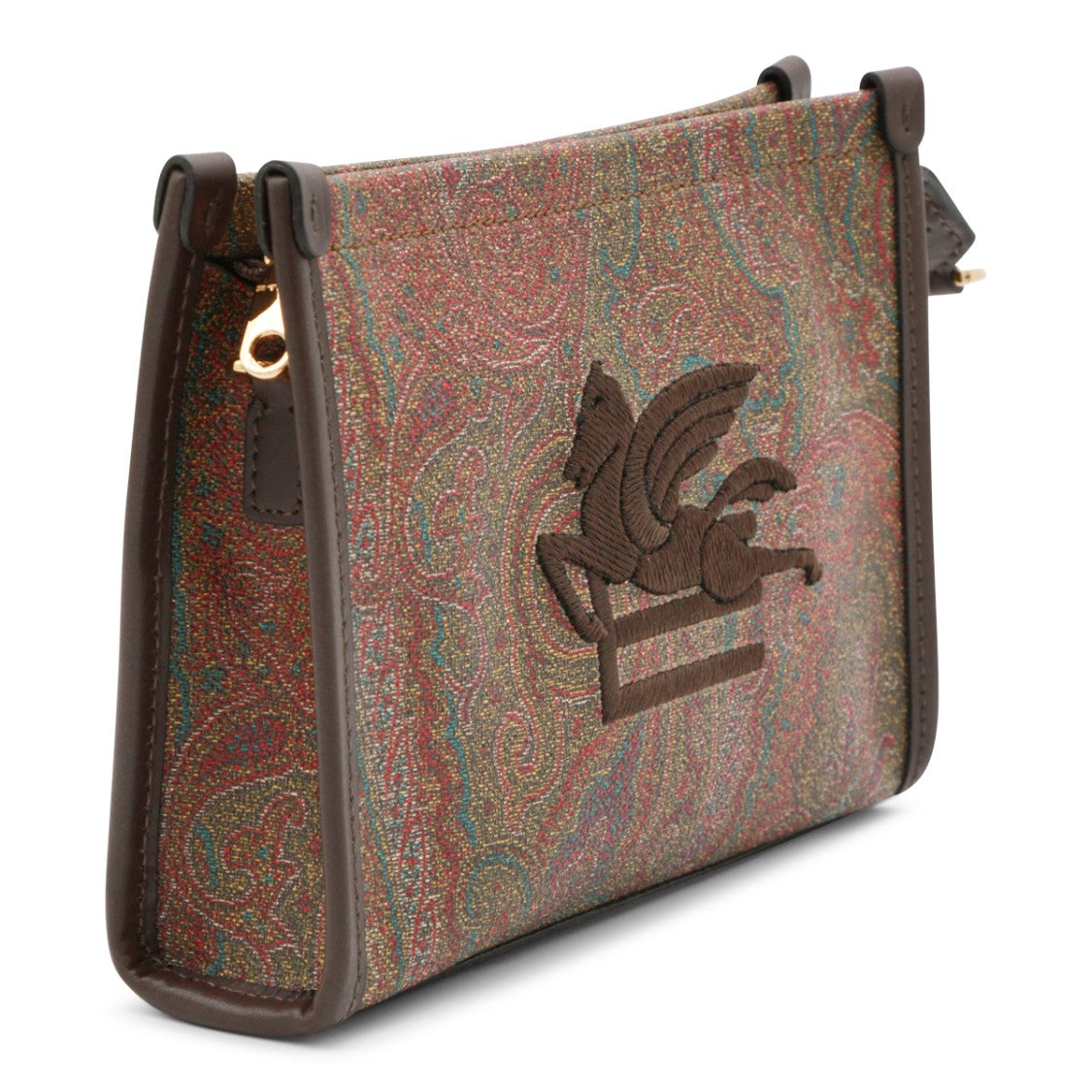 Etro Paisley-Patterned Brown Cotton Pouch With Embroidered Logo